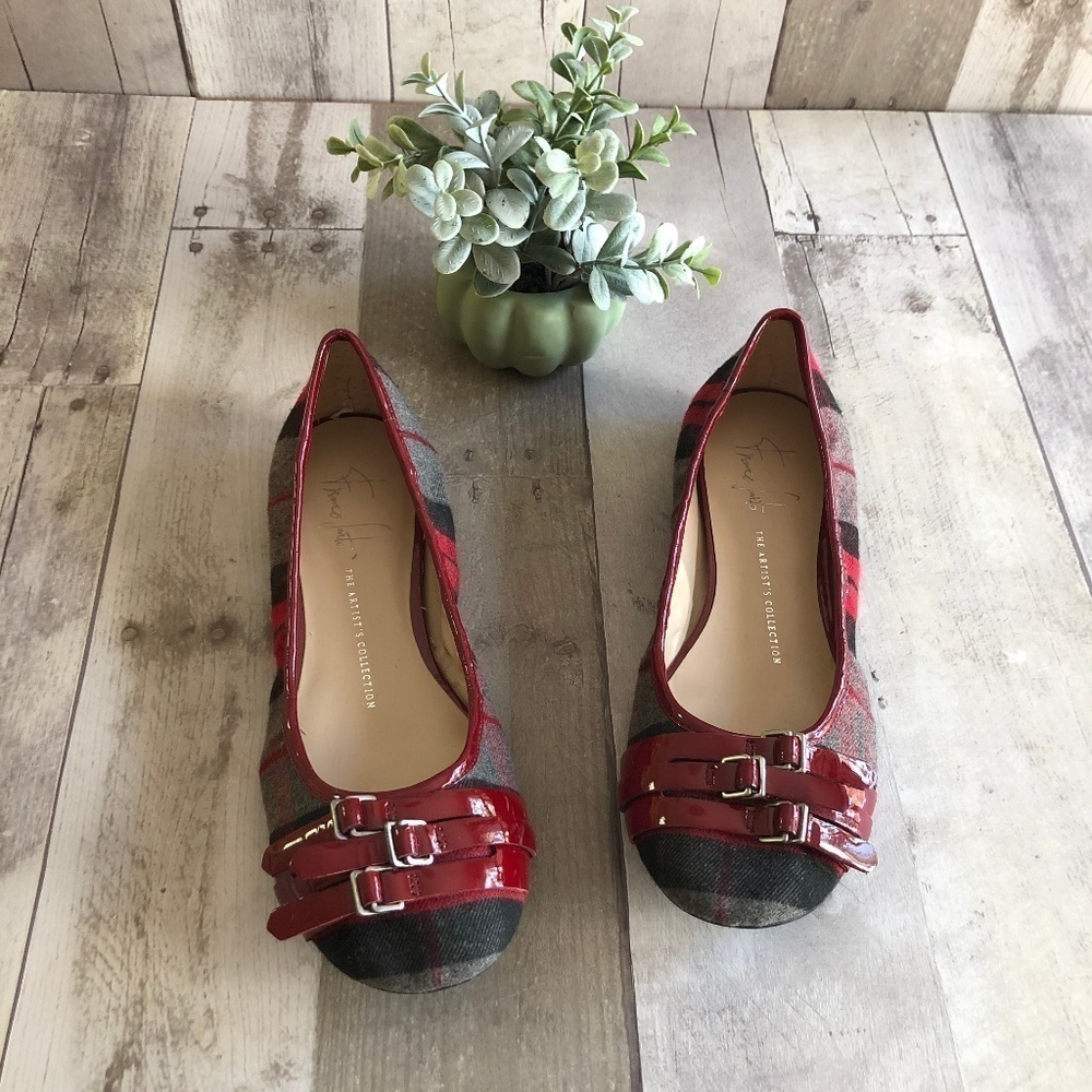 Franco Sarto Ariana Red Plaid Flats Size 7.5